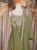 Olive Green Floral Embroidered Design Organza Palazzo Suit with Dupatta