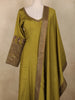 Olive Green Floral Embroidered Design  Raw Silk Gown with Dupatta