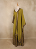 Olive Green Floral Embroidered Design  Raw Silk Gown with Dupatta