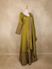 Olive Green Floral Embroidered Design  Raw Silk Gown with Dupatta