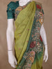 Olive Green Floral Embroidery Organza Saree