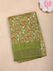 Olive Green Floral Printed Chanderi Cotton Saree with Contrast Border