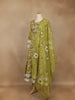 Olive Green Floral Printed Cotton Anarkali Suit with Dupatta - Diadem