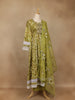 Olive Green Floral Printed Cotton Anarkali Suit with Dupatta - Diadem