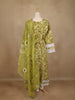 Olive Green Floral Printed Cotton Anarkali Suit with Dupatta - Diadem
