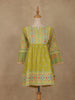 Olive Green Floral Printed Cotton Kurti Top - Diadem