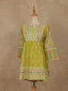 Olive Green Floral Printed Cotton Kurti Top - Diadem