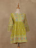 Olive Green Floral Printed Cotton Kurti Top - Diadem