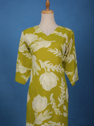 Olive Green Floral Printed Cotton Salwar Suit - Diadem