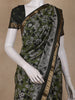 Olive Green Floral Printed Design Chanderi Cotton Saree with Contrast Zari Border