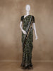 Olive Green Floral Printed Design Chanderi Cotton Saree with Contrast Zari Border