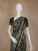 Olive Green Floral Printed Design Chanderi Cotton Saree with Contrast Zari Border