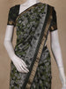 Olive Green Floral Printed Design Chanderi Cotton Saree with Contrast Zari Border