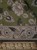 Olive Green Floral Printed Design Chanderi Cotton Saree with Contrast Zari Border