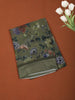 Olive Green Floral Printed Design Chiffon Casual Saree with Striped Border