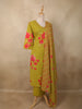 Olive Green Floral Printed Design Cotton Straight Cut Salwar Suit with Dupatta