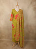 Olive Green Floral Printed Design Cotton Straight Cut Salwar Suit with Dupatta
