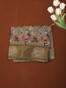 Olive Green Floral Printed Design Crepe Silk Saree with Cow Motif Border