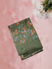 Olive Green Floral Printed Design Mixed Cotton Saree