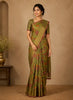 Olive Green Floral Printed Design Silk Saree