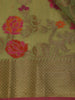 Olive Green Floral Printed Design Silk Saree