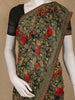 Olive Green Floral Printed Georgette Saree