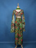 Olive Green Floral Printed Synthetic Palazzo Suit With Embroidered Crop Top