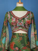Olive Green Floral Printed Synthetic Palazzo Suit With Embroidered Crop Top