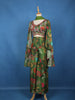 Olive Green Floral Printed Synthetic Palazzo Suit With Embroidered Crop Top
