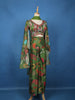 Olive Green Floral Printed Synthetic Palazzo Suit With Embroidered Crop Top