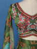 Olive Green Floral Printed Synthetic Palazzo Suit With Embroidered Crop Top