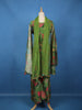 Olive Green Floral Printed Synthetic Palazzo Suit With Embroidered Crop Top