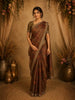 Olive Green Floral Printed Tissue Organza Saree with Sequins Embroidered Border