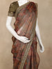 Olive Green Floral Printed Tissue Organza Saree with Sequins Embroidered Border