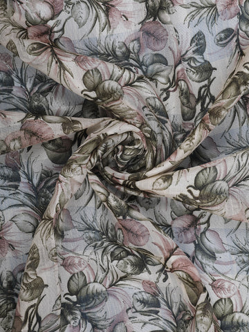 Olive Green Floral Printed Tissue Saree - Diadem