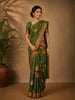 Olive Green Floral Printed Tussar Silk Saree