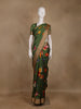 Olive Green Floral Printed Tussar Silk Saree