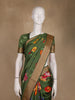 Olive Green Floral Printed Tussar Silk Saree