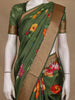 Olive Green Floral Printed Tussar Silk Saree