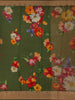Olive Green Floral Printed Tussar Silk Saree