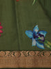 Olive Green Floral Printed Tussar Silk Saree