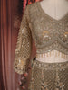 Olive Green Floral Sequins Embroidered Design Net Lehenga With Dupatta