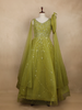 Olive Green Floral Sequins Embroidered Net Party Wear Gown