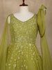 Olive Green Floral Sequins Embroidered Net Party Wear Gown
