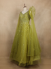Olive Green Floral Sequins Embroidered Net Party Wear Gown