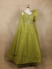 Olive Green Floral Sequins Embroidered Net Party Wear Gown