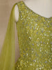 Olive Green Floral Sequins Embroidered Net Party Wear Gown
