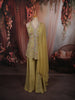 Olive Green Floral Sequins and Beads Embroidered Design Organza Party Wear Indo Western Palazzo Suit with Matching Dupatta