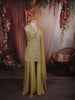 Olive Green Floral Sequins and Beads Embroidered Design Organza Party Wear Indo Western Palazzo Suit with Matching Dupatta