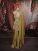 Olive Green Floral Sequins and Beads Embroidered Design Organza Party Wear Indo Western Palazzo Suit with Matching Dupatta